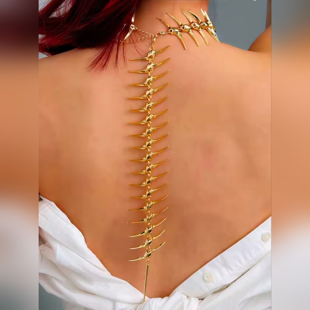 Gold Tone Spine Necklace - Picture 3 of 4